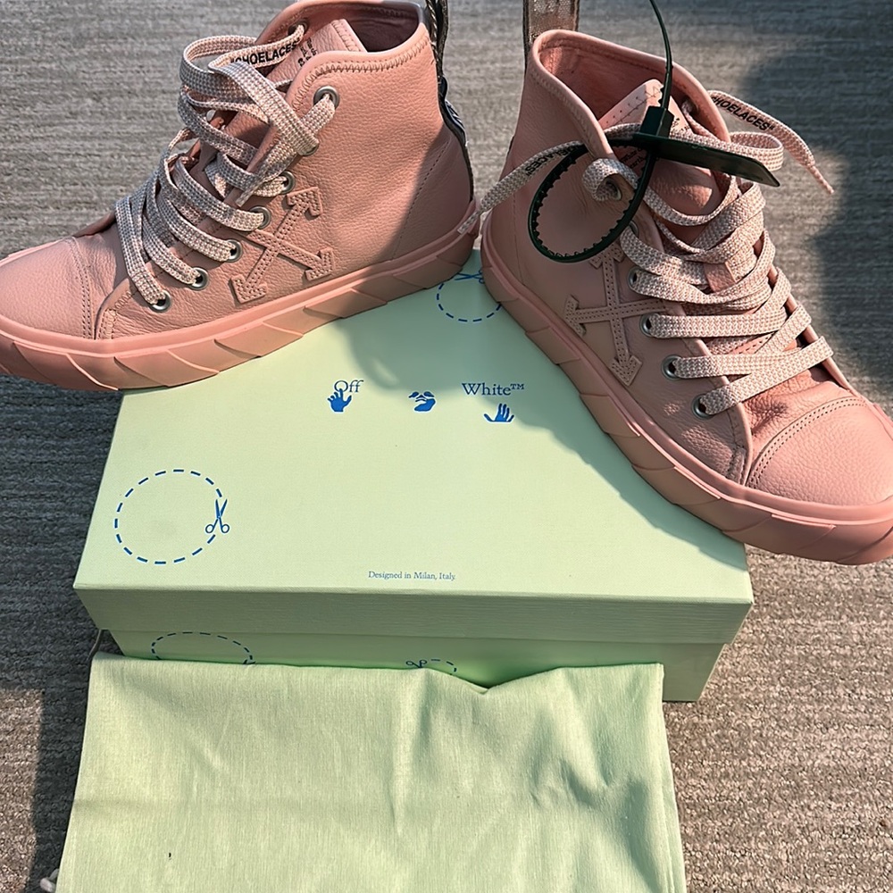 Off-White Leather Mid-Top Vulcanized Sneakers